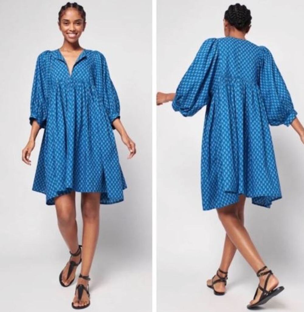 Faherty Lyla Dress in Indigo Gobi Floral - L - NEW